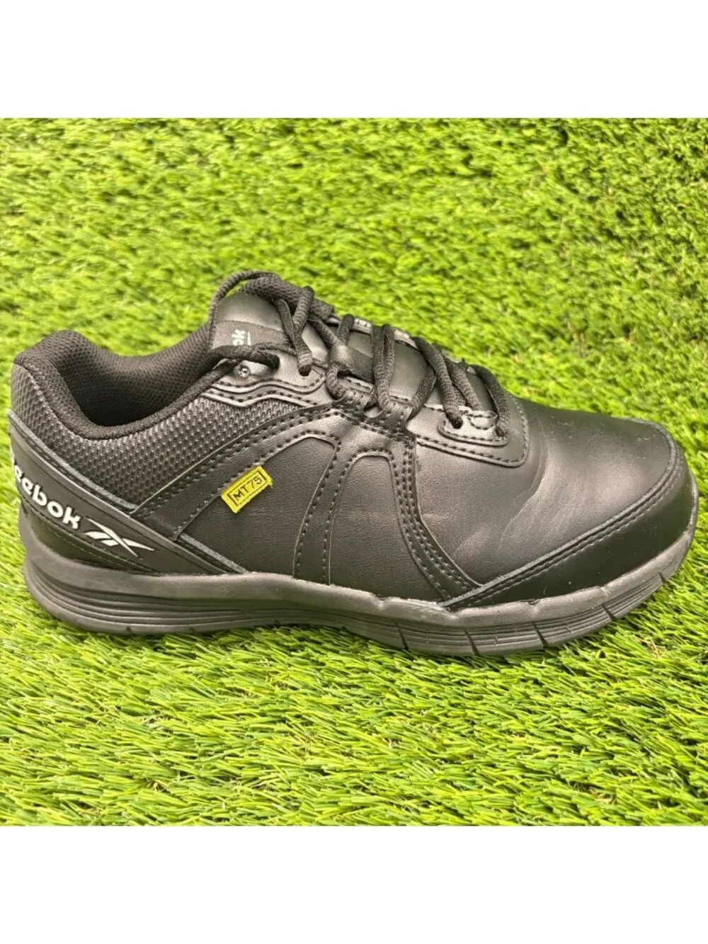Reebok Guide Womens Size 7 Black Leather Lace Up Steel Toe Safety Work Shoes
